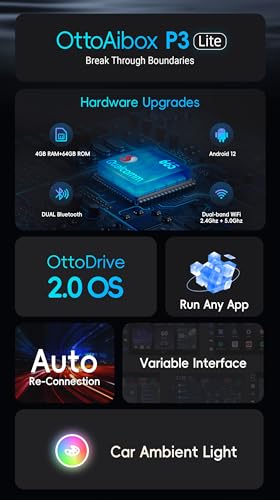OTTOCAST P3 Lite Android 12 Magic AI CarPlay Car Video Box & Wireless Adapter for Car Owners on Road Trips & Commutes